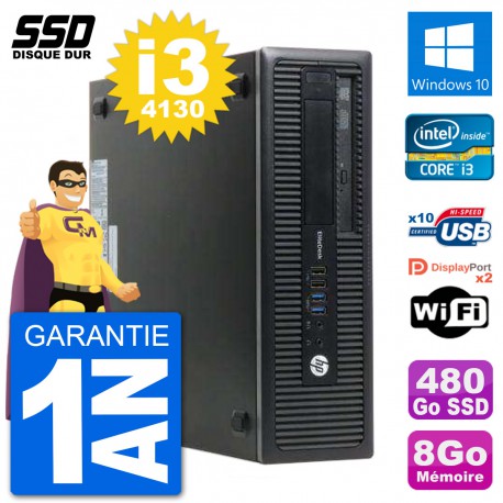 PC HP EliteDesk 800 G1 Core i3-4130 RAM 8Go SSD 480Go Windows 10 Wifi