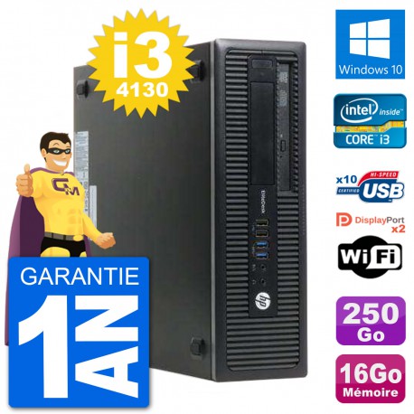 PC HP EliteDesk 800 G1 Core i3-4130 RAM 16Go Disque Dur 250Go Windows 10 Wifi