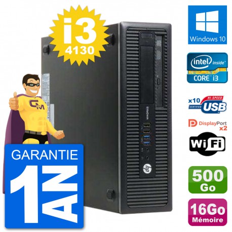 PC HP EliteDesk 800 G1 Core i3-4130 RAM 16Go Disque Dur 500Go Windows 10 Wifi