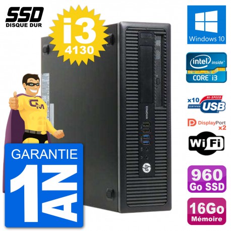 PC HP EliteDesk 800 G1 Core i3-4130 RAM 16Go SSD 960Go Windows 10 Wifi