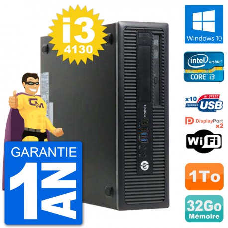 PC HP EliteDesk 800 G1 Core i3-4130 RAM 32Go Disque Dur 1To Windows 10 Wifi