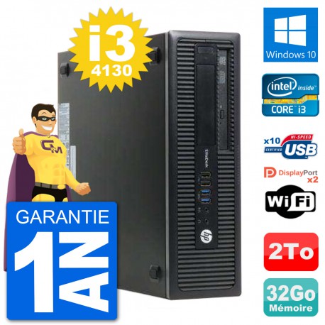 PC HP EliteDesk 800 G1 Core i3-4130 RAM 32Go Disque Dur 2To Windows 10 Wifi