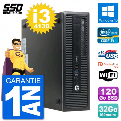PC HP EliteDesk 800 G1 Core i3-4130 RAM 32Go SSD 120Go Windows 10 Wifi