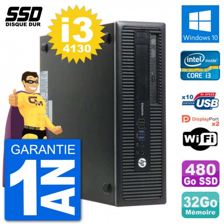 PC HP EliteDesk 800 G1 Core i3-4130 RAM 32Go SSD 480Go Windows 10 Wifi