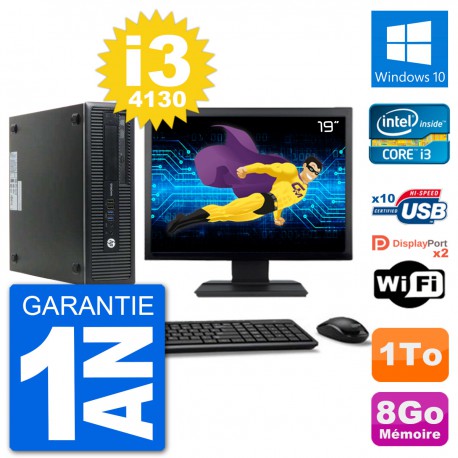 PC HP EliteDesk 800 G1 Ecran 19" Core i3-4130 RAM 8Go Disque 1To Windows 10 Wifi