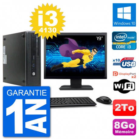PC HP EliteDesk 800 G1 Ecran 19" Core i3-4130 RAM 8Go Disque 2To Windows 10 Wifi