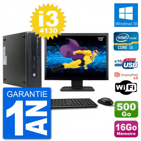 PC HP 800 G1 Ecran 19" Core i3-4130 RAM 16Go Disque 500Go Windows 10 Wifi