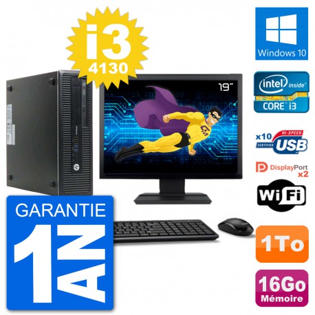 PC HP 800 G1 Ecran 19" Core i3-4130 RAM 16Go Disque 1To Windows 10 Wifi