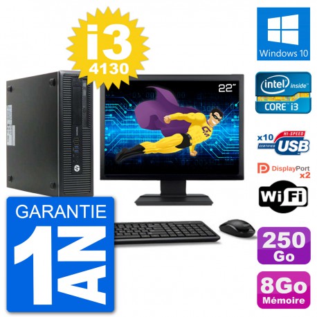 PC HP 800 G1 Ecran 22" Core i3-4130 RAM 8Go Disque 250Go Windows 10 Wifi