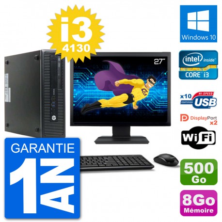 PC HP 800 G1 Ecran 27" Core i3-4130 RAM 8Go Disque 500Go Windows 10 Wifi