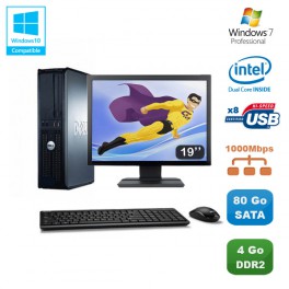Lot PC DELL Optiplex 760 DT Dual Core E5200 2,5Ghz 4Go 80Go W7 Pro + Ecran 19"