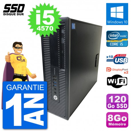 PC HP EliteDesk 800 G1 Core i5-4570 RAM 8Go SSD 120Go Windows 10 Wifi