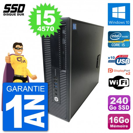 PC HP EliteDesk 800 G1 Core i5-4570 RAM 16Go SSD 240Go Windows 10 Wifi