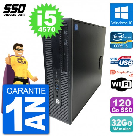 PC HP EliteDesk 800 G1 Core i5-4570 RAM 32Go SSD 120Go Windows 10 Wifi