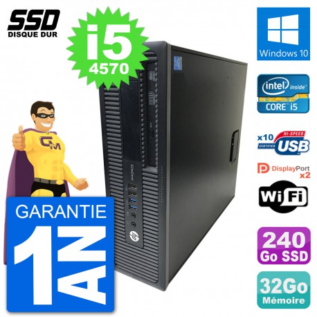 PC HP EliteDesk 800 G1 Core i5-4570 RAM 32Go SSD 240Go Windows 10 Wifi