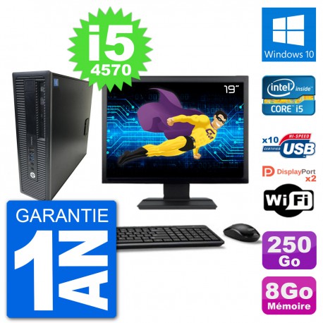 PC HP 800 G1 Ecran 19" Core i5-4570 RAM 8Go Disque 250Go Windows 10 Wifi