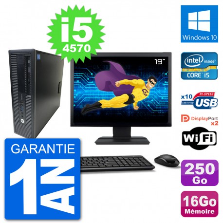 PC HP 800 G1 Ecran 19" Core i5-4570 RAM 16Go Disque 250Go Windows 10 Wifi