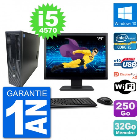 PC HP 800 G1 Ecran 19" Core i5-4570 RAM 32Go Disque 250Go Windows 10 Wifi