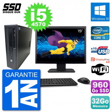 PC HP EliteDesk 800 G1 Ecran 19" Core i5-4570 RAM 32Go SSD 960Go Windows 10 Wifi