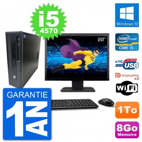 PC HP EliteDesk 800 G1 Ecran 22" Core i5-4570 RAM 8Go Disque 1To Windows 10 Wifi