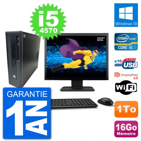 PC HP 800 G1 Ecran 22" Core i5-4570 RAM 16Go Disque 1To Windows 10 Wifi