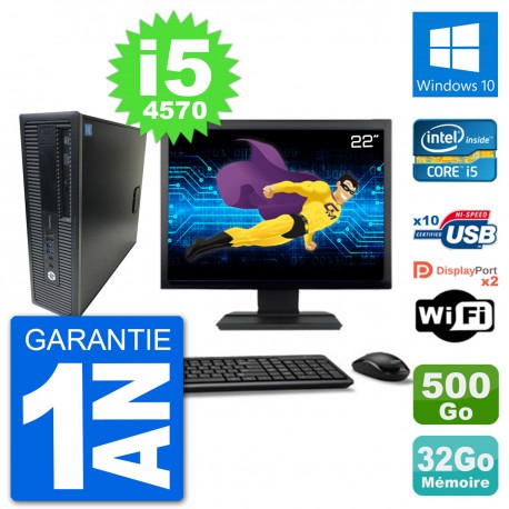 PC HP 800 G1 Ecran 22" Core i5-4570 RAM 32Go Disque 500Go Windows 10 Wifi