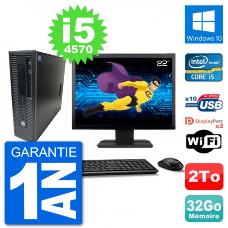 PC HP 800 G1 Ecran 22" Core i5-4570 RAM 32Go Disque 2To Windows 10 Wifi