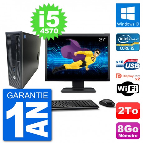 PC HP EliteDesk 800 G1 Ecran 27" Core i5-4570 RAM 8Go Disque 2To Windows 10 Wifi