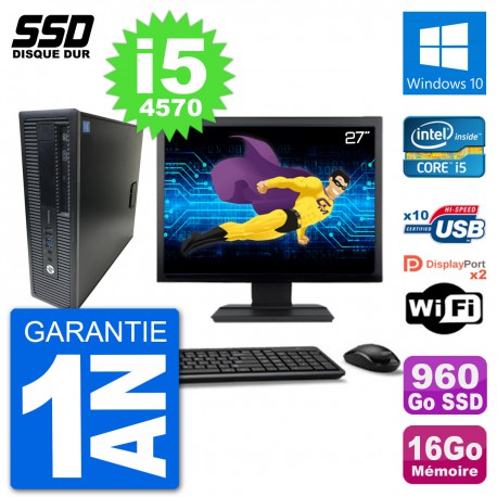 PC HP EliteDesk 800 G1 Ecran 27" Core i5-4570 RAM 16Go SSD 960Go Windows 10 Wifi