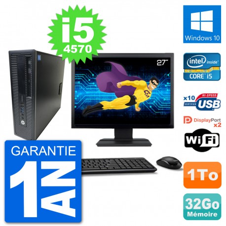 PC HP 800 G1 Ecran 27" Core i5-4570 RAM 32Go Disque 1To Windows 10 Wifi