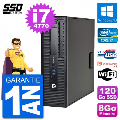 PC HP EliteDesk 800 G1 Core i7-4770 RAM 8Go SSD 120Go Windows 10 Wifi