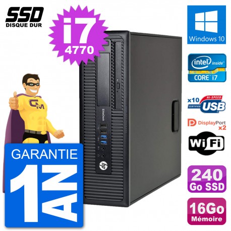 PC HP EliteDesk 800 G1 Core i7-4770 RAM 16Go SSD 240Go Windows 10 Wifi