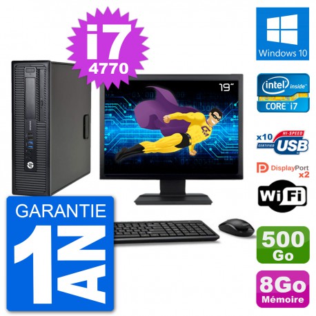 PC HP 800 G1 Ecran 19" Core i7-4770 RAM 8Go Disque 500Go Windows 10 Wifi