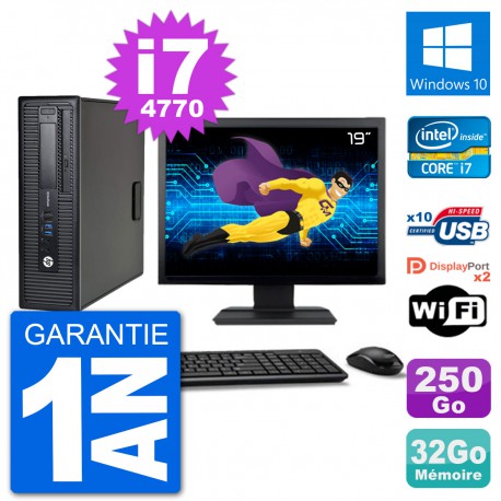 PC HP 800 G1 Ecran 19" Core i7-4770 RAM 32Go Disque 250Go Windows 10 Wifi