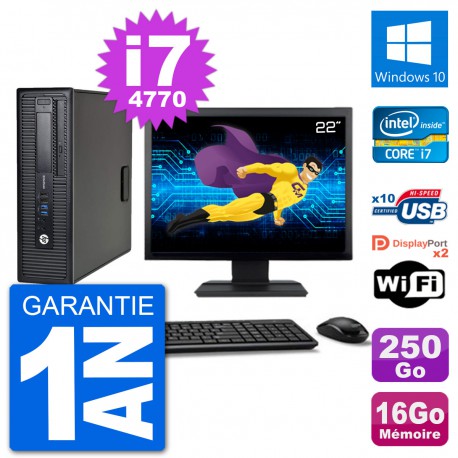 PC HP 800 G1 Ecran 22" Core i7-4770 RAM 16Go Disque 250Go Windows 10 Wifi