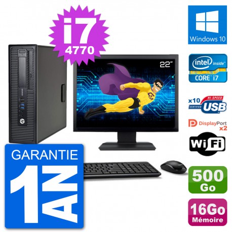 PC HP 800 G1 Ecran 22" Core i7-4770 RAM 16Go Disque 500Go Windows 10 Wifi