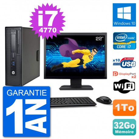 PC HP 800 G1 Ecran 22" Core i7-4770 RAM 32Go Disque 1To Windows 10 Wifi