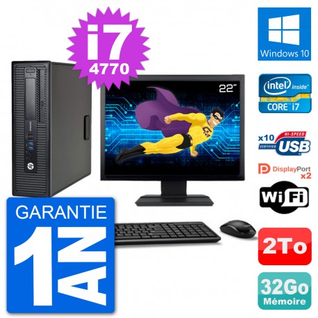 PC HP 800 G1 Ecran 22" Core i7-4770 RAM 32Go Disque 2To Windows 10 Wifi