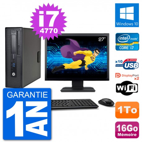 PC HP 800 G1 Ecran 27" Core i7-4770 RAM 16Go Disque 1To Windows 10 Wifi
