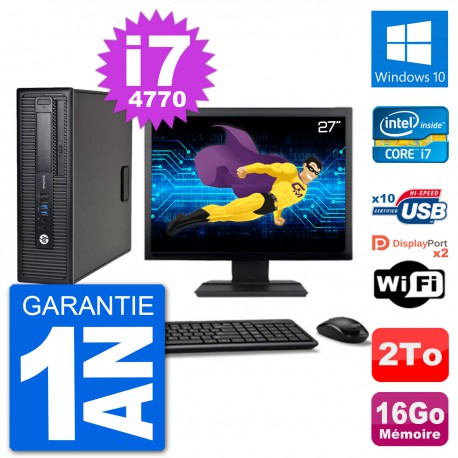 PC HP 800 G1 Ecran 27" Core i7-4770 RAM 16Go Disque 2To Windows 10 Wifi