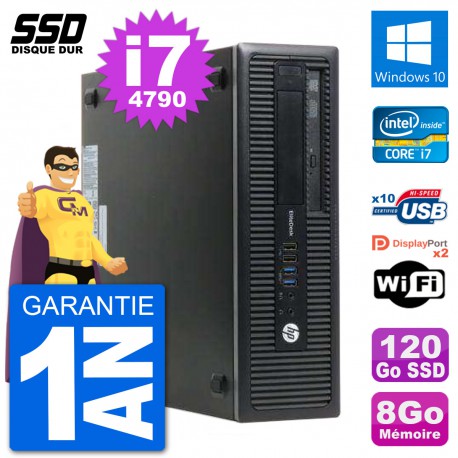 PC HP EliteDesk 800 G1 Core i7-4790 RAM 8Go SSD 120Go Windows 10 Wifi