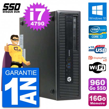 PC HP EliteDesk 800 G1 Core i7-4790 RAM 16Go SSD 960Go Windows 10 Wifi