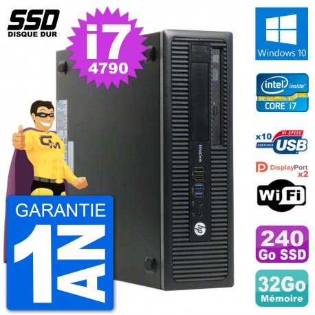 PC HP EliteDesk 800 G1 Core i7-4790 RAM 32Go SSD 240Go Windows 10 Wifi