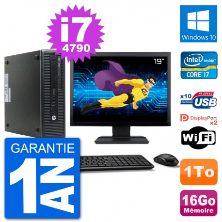 PC HP 800 G1 Ecran 19" Core i7-4790 RAM 16Go Disque 1To Windows 10 Wifi
