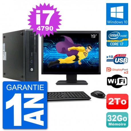 PC HP 800 G1 Ecran 19" Core i7-4790 RAM 32Go Disque 2To Windows 10 Wifi