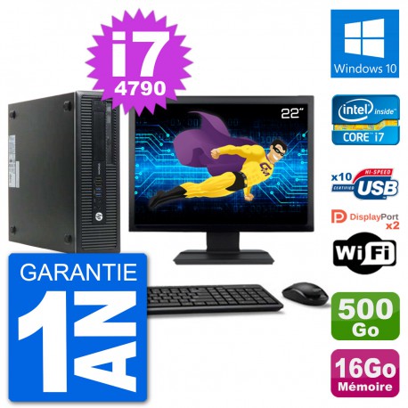 PC HP 800 G1 Ecran 22" Core i7-4790 RAM 16Go Disque 500Go Windows 10 Wifi