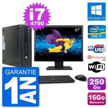 PC HP 800 G1 Ecran 27" Core i7-4790 RAM 16Go Disque 250Go Windows 10 Wifi
