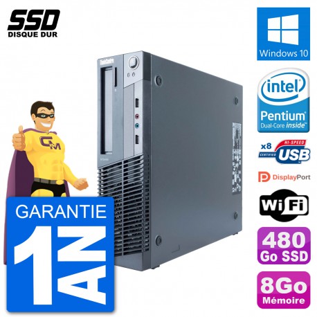 PC Lenovo M91p SFF Intel G630 RAM 8Go SSD 480Go Windows 10 Wifi