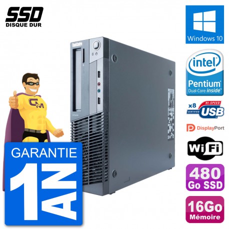 PC Lenovo M91p SFF Intel G630 RAM 16Go SSD 480Go Windows 10 Wifi