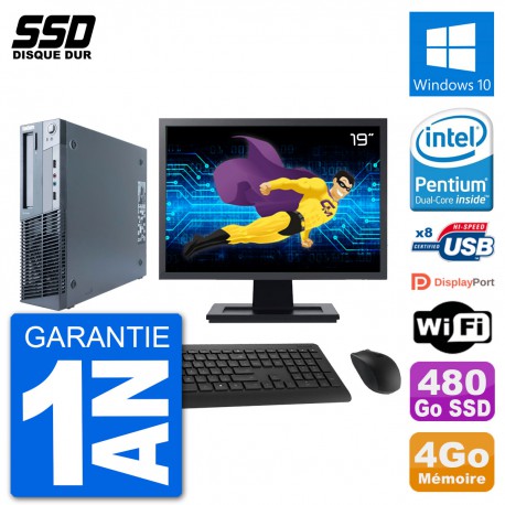 PC Lenovo M91p SFF Ecran 19" Intel G630 RAM 4Go SSD 480Go Windows 10 Wifi